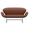 Fritz Hansen Svanesofa 2-Personers, Satinpoleret Aluminium/Aura Cognac