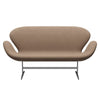 Fritz Hansen Swan Sofa 2 Seater, Satin Brushed Aluminium/Capture Sand/Brown