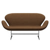 Fritz Hansen Swan Sofa 2 Seater, Satin Brushed Aluminum/Steelcut Chocolate Light