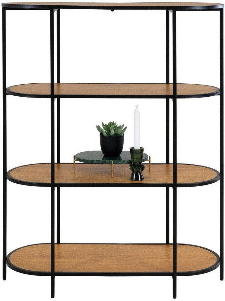 House Nordic Vita Shelf Oval, 4 Shelves, Oak Look, Black Frame, 85x36x111 Cm