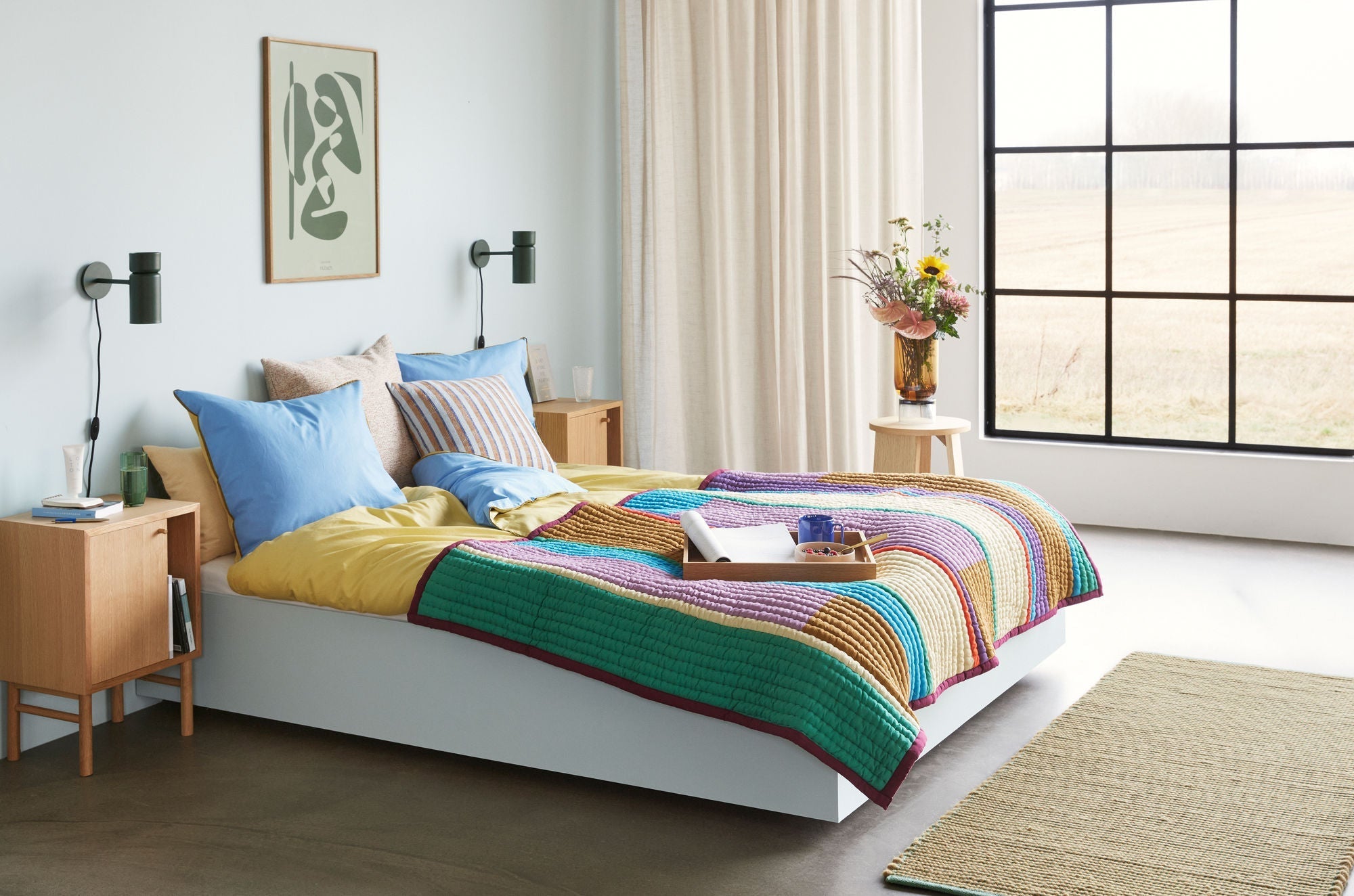 [product_category]-Hübsch Aki Bed Linen 60/200 Blue/Yellow-Hübsch-5712772114797-061405-HUB-9