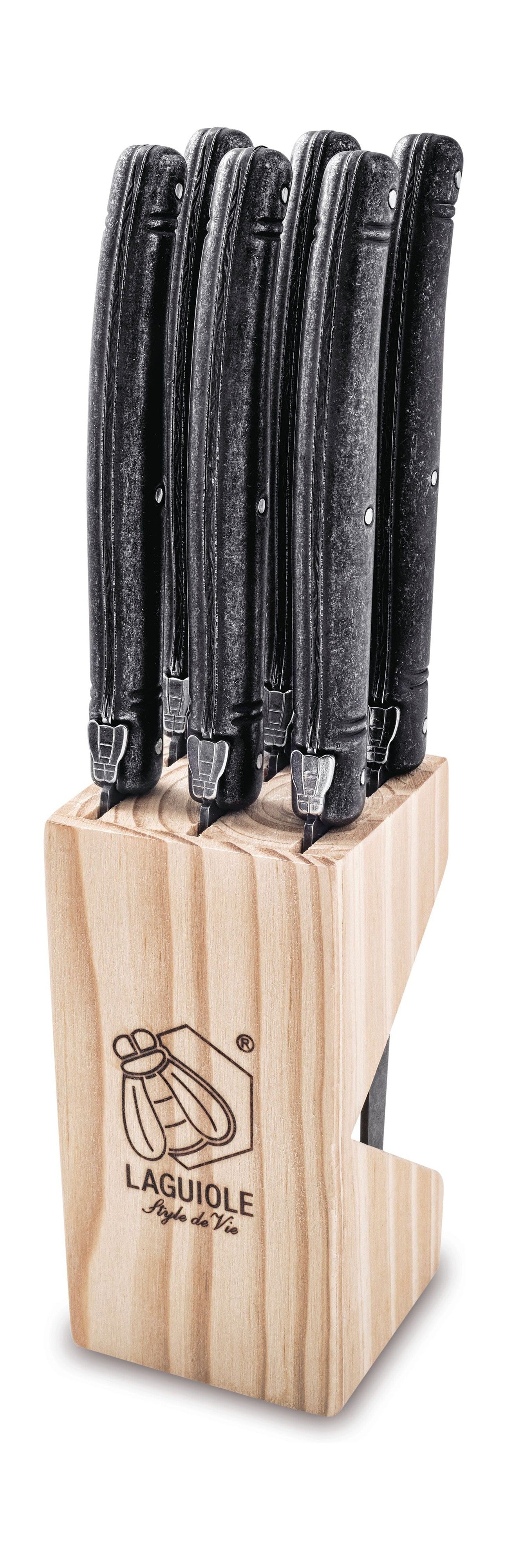 [product_category]-Style De Vie Authentique Laguiole Premium Line Steak Knives 6 Piece Set, Black Stonewash-Style de Vie Authentique-8718719303924-530103-STY-1