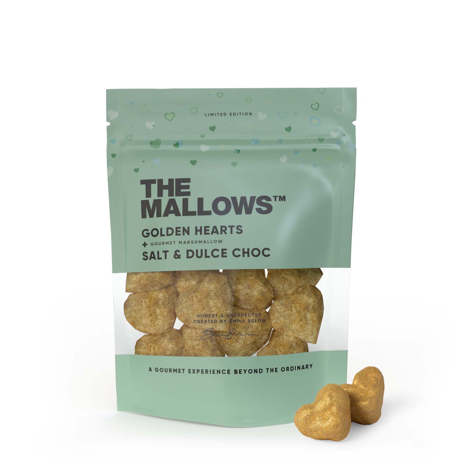 The Mallows Skumfiduser med Dulce Chokolade & Salt - Golden Hearts, 90g