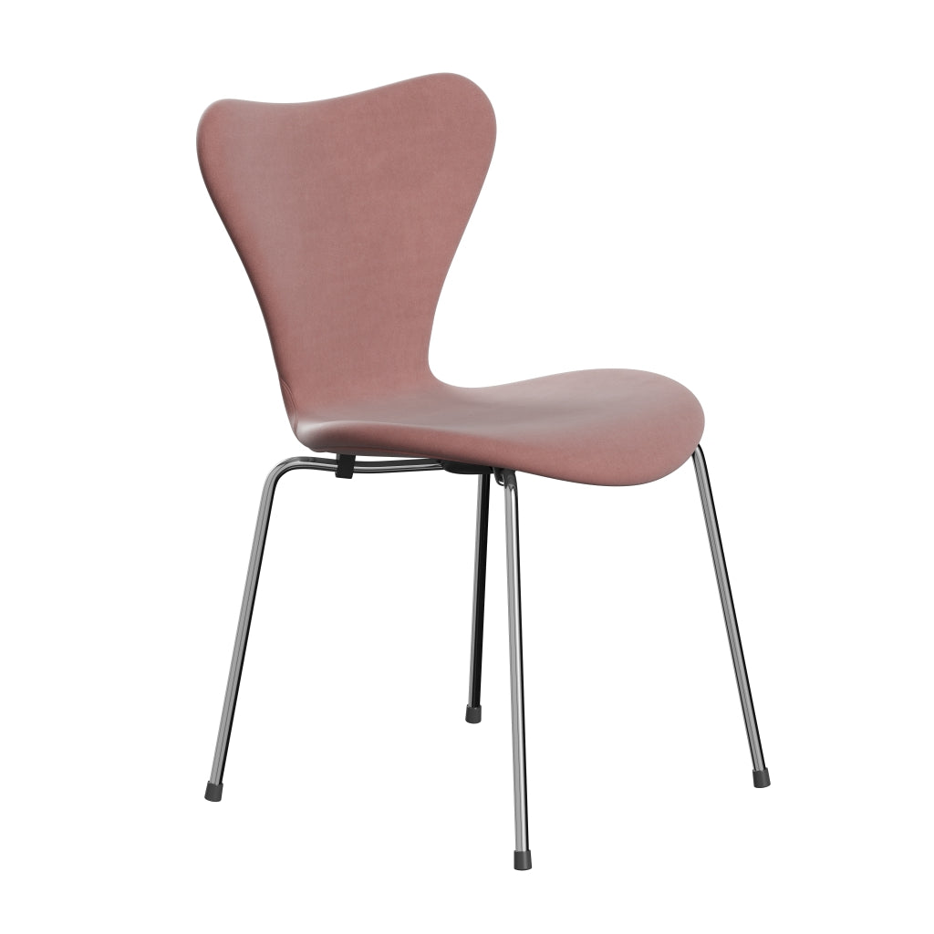 Fritz Hansen 3107 Chair Full Upholstery, Chrome/Belfast Velvet Misty Rose