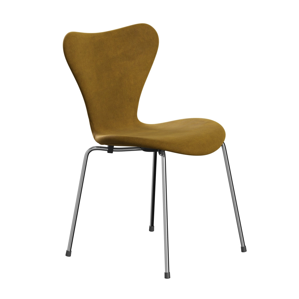 Fritz Hansen 3107 Chair Full Upholstery, Chrome/Belfast Velvet Soft Ochre