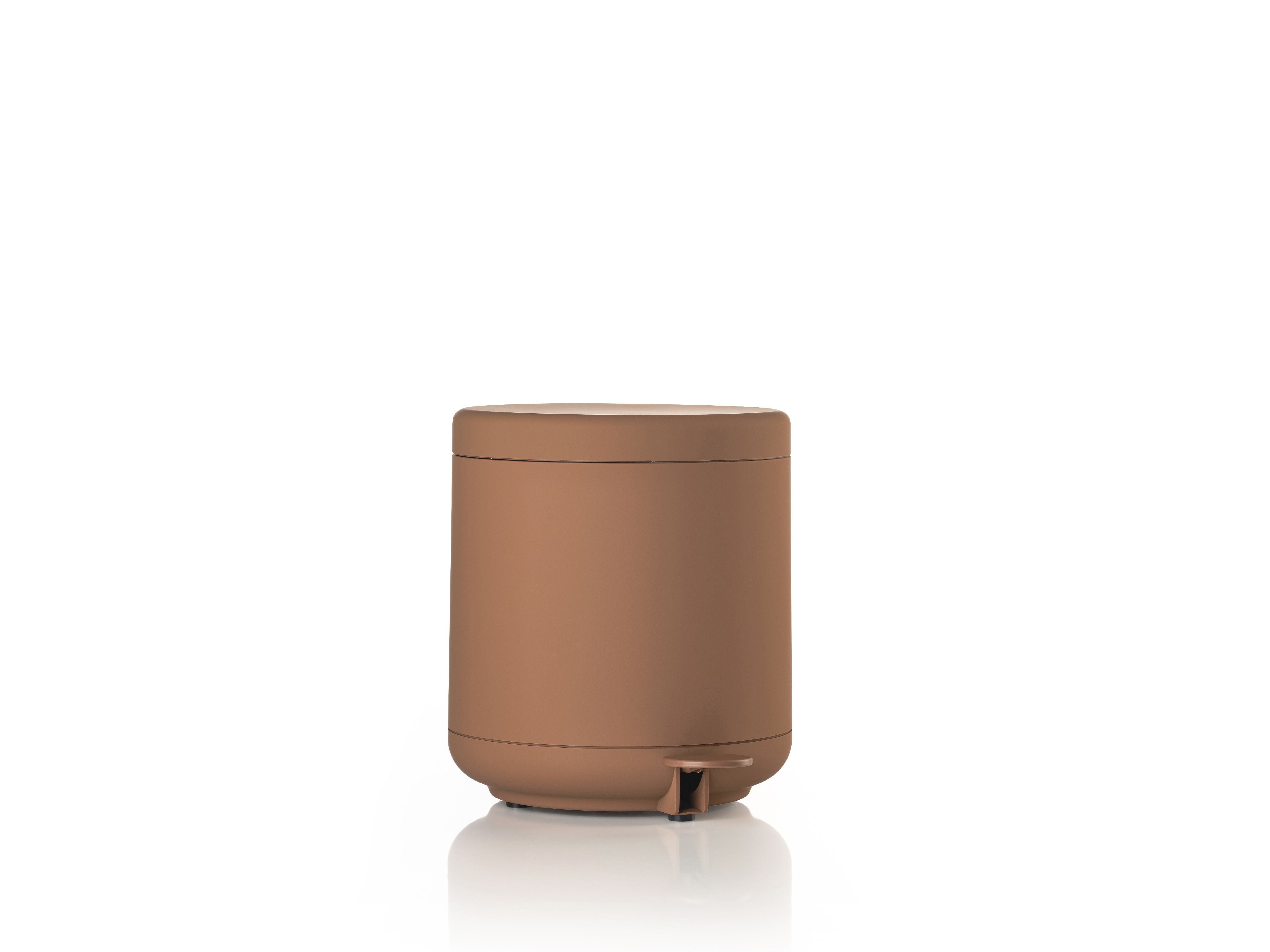 A small Zone Denmark Ume Pedal Bin 4 Liter, Terracotta bath collection container sitting on a white surface.