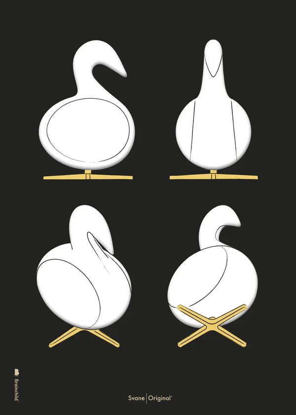 Brainchild Swan Design Sketches Poster Without Frame 70x100 Cm, Black Background