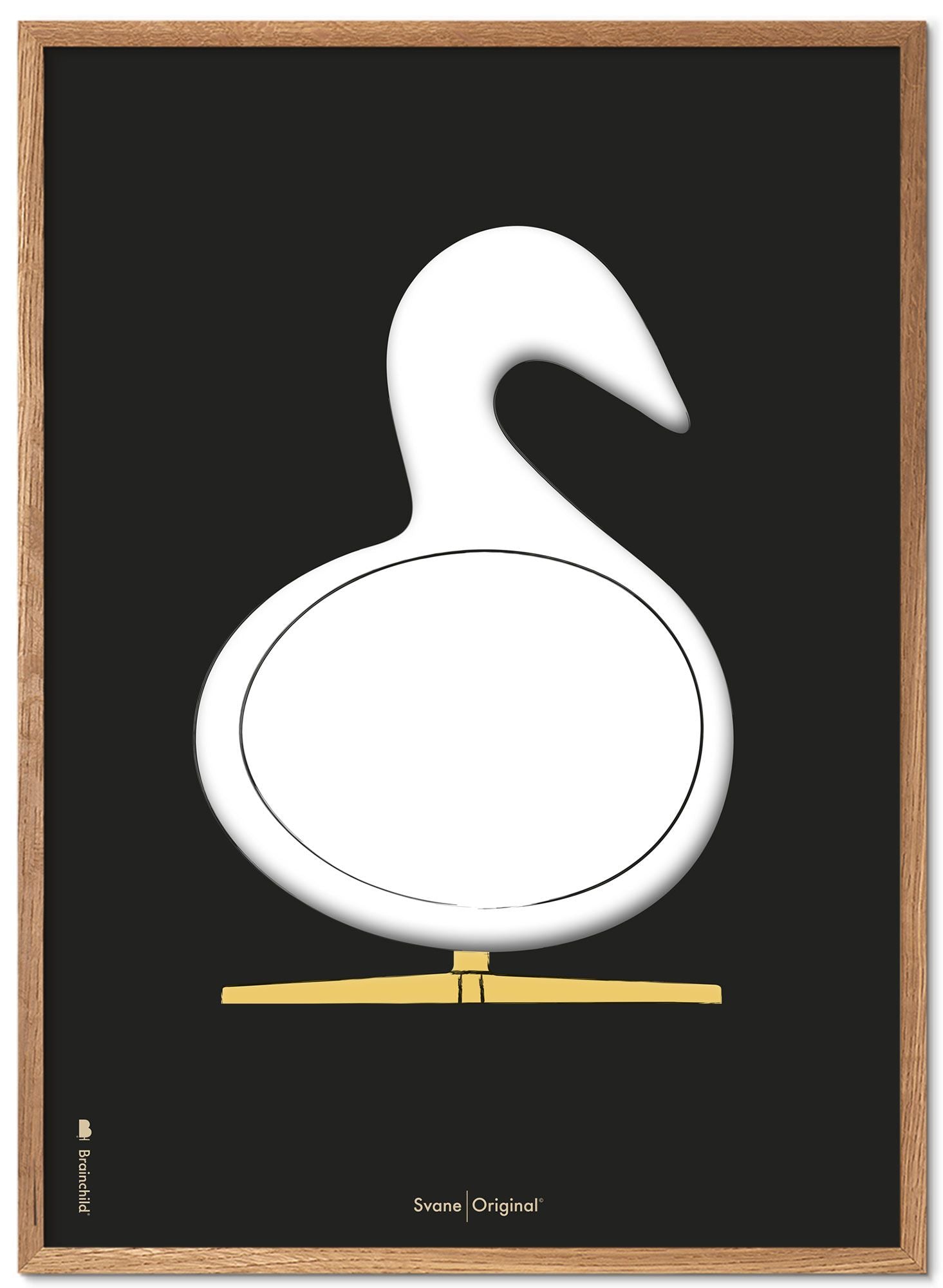 Brainchild Swan Design Sketch Poster Frame Made Of Light Wood 70x100 Cm, Black Background