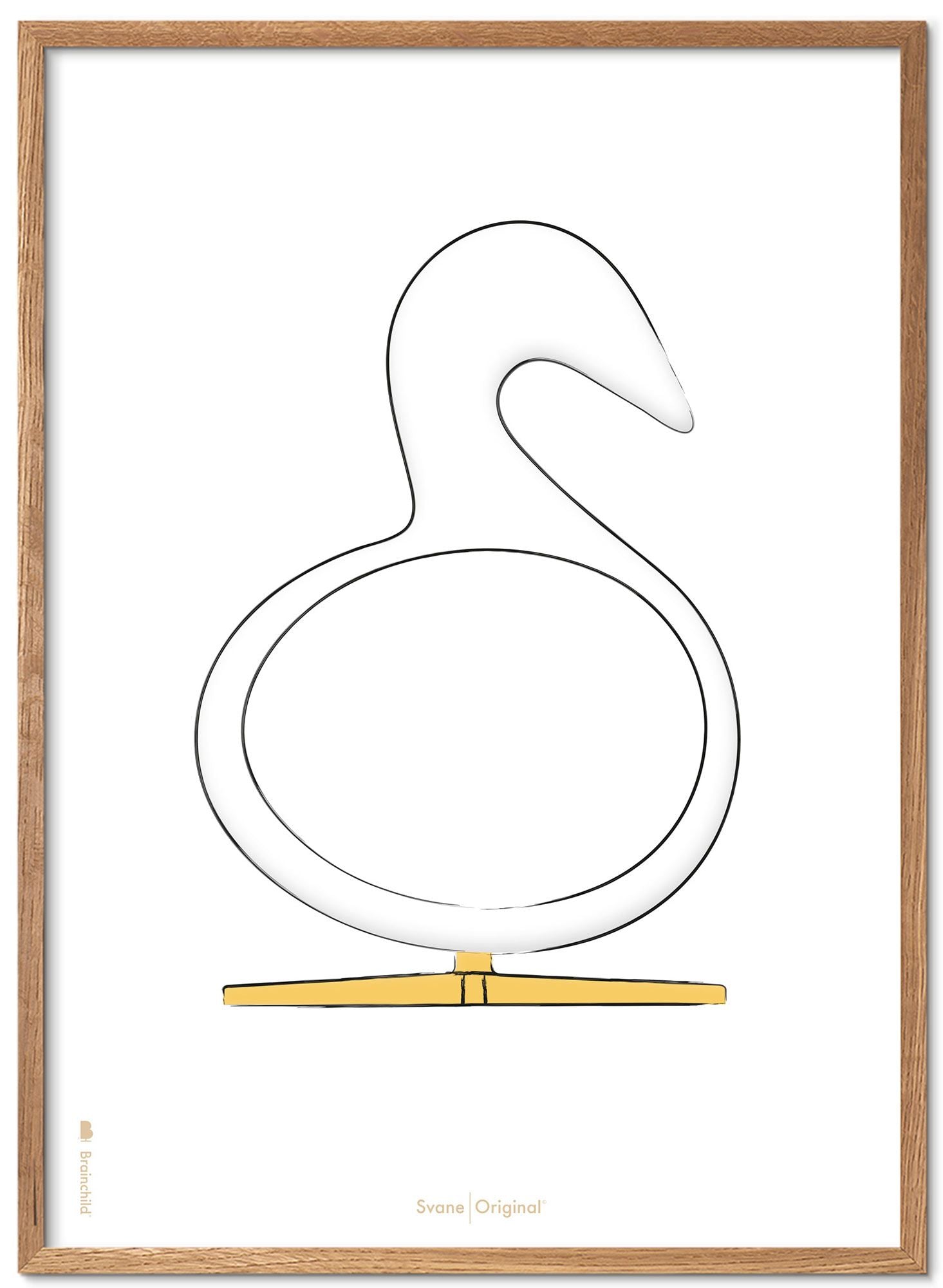 Brainchild Swan Design Sketch Poster Frame Made Of Light Wood 70x100 Cm, White Background