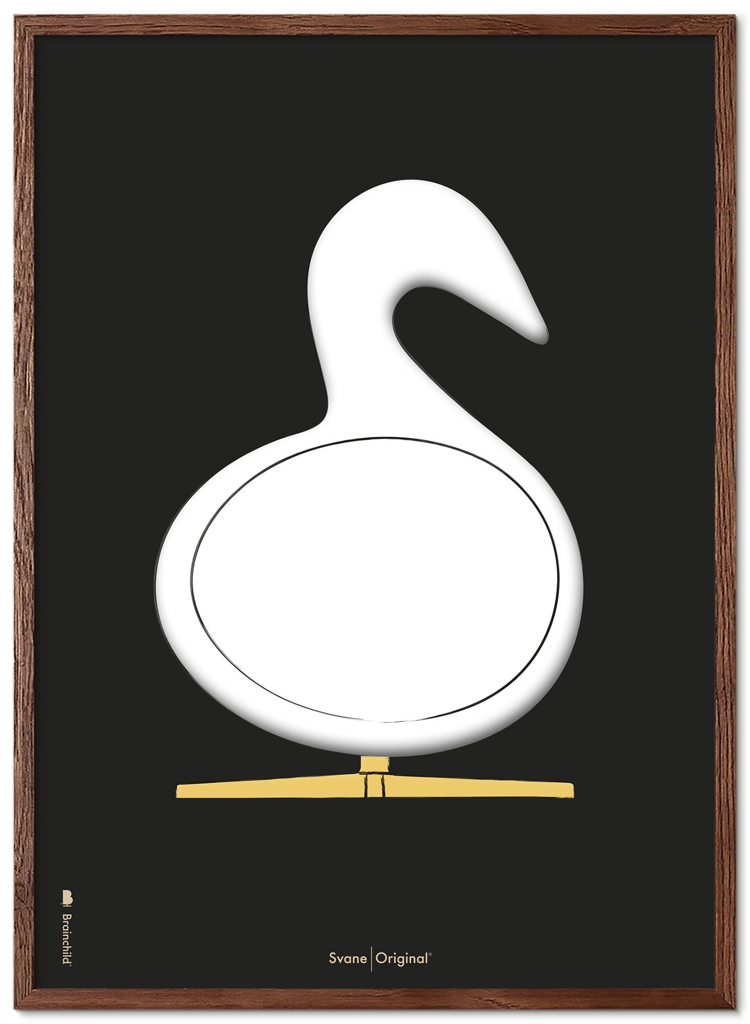 Brainchild Swan Design Sketch Poster Frame Made Of Dark Wood 70x100 Cm, Black Background