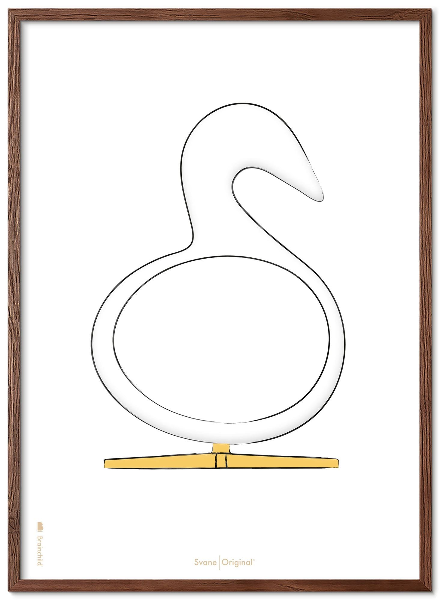 Brainchild Swan Design Sketch Poster Frame Made Of Dark Wood A5, White Background