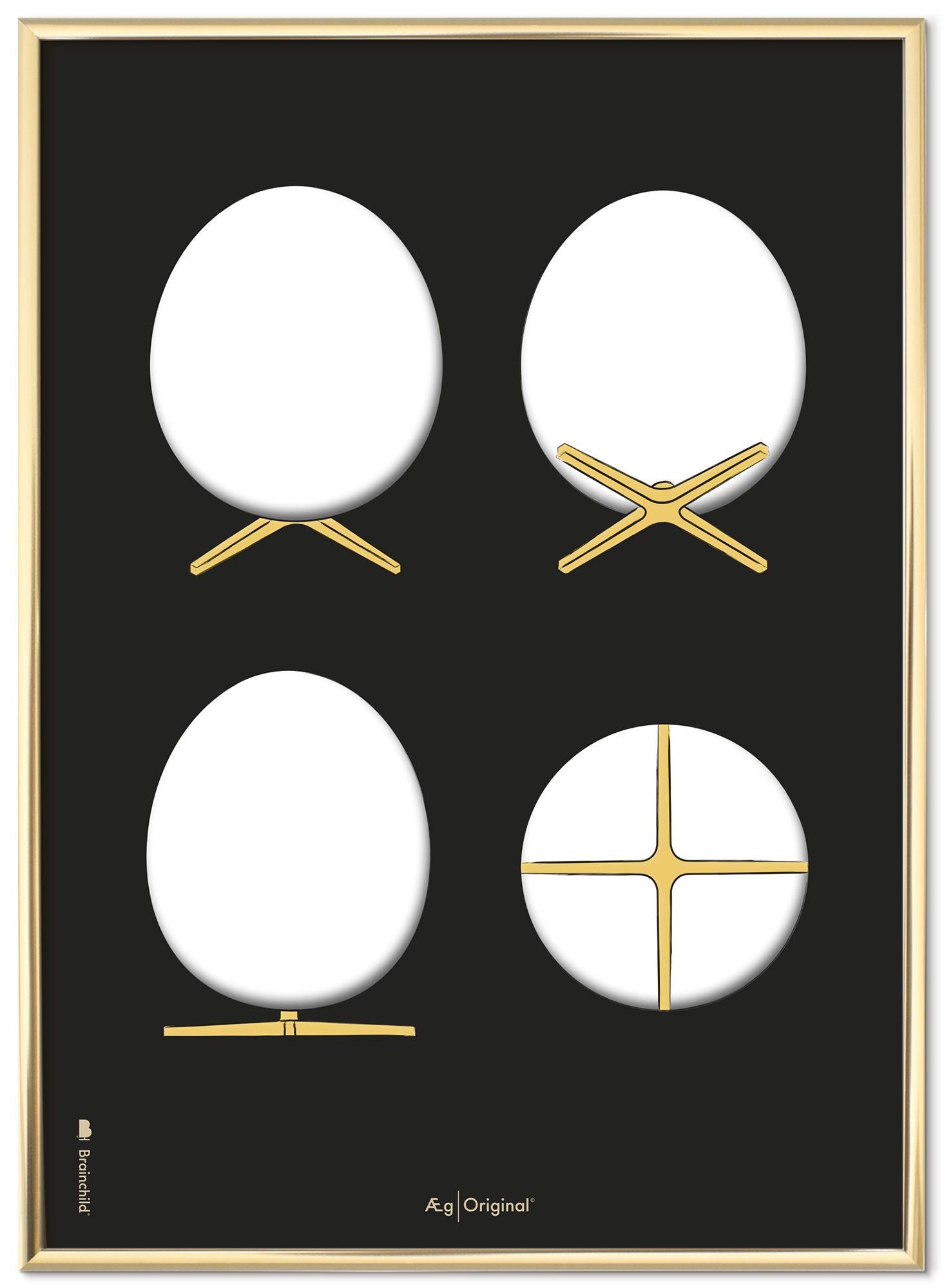 Brainchild The Egg Design Sketches Poster Frame Made Of Brass Colored Metal 70x100 Cm, Black Background
