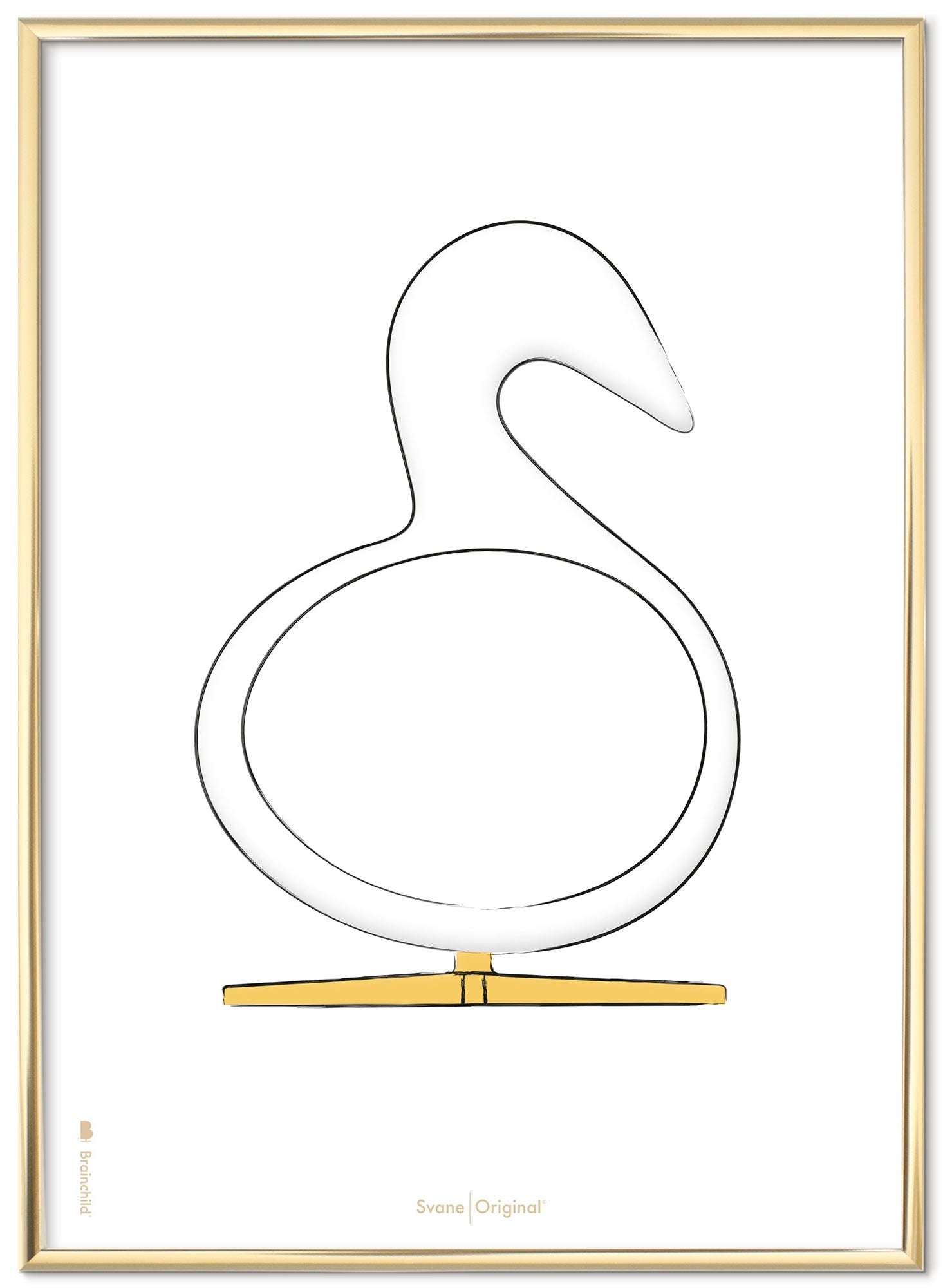 Brainchild Swan Design Sketch Poster Frame Made Of Brass Colored Metal 70x100 Cm, White Background