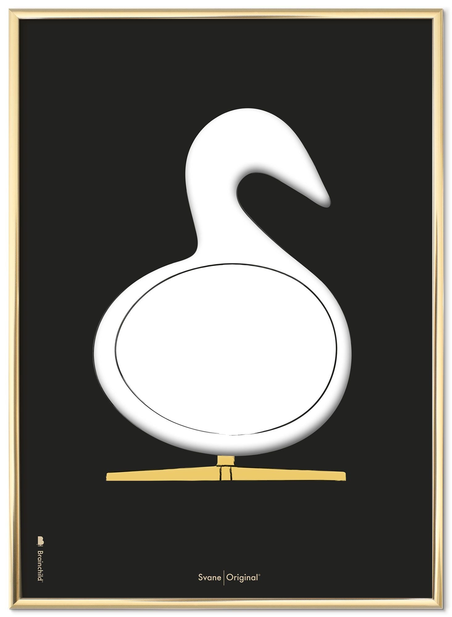 Brainchild Swan Design Sketch Poster Frame Made Of Brass Colored Metal 30x40 Cm, Black Background
