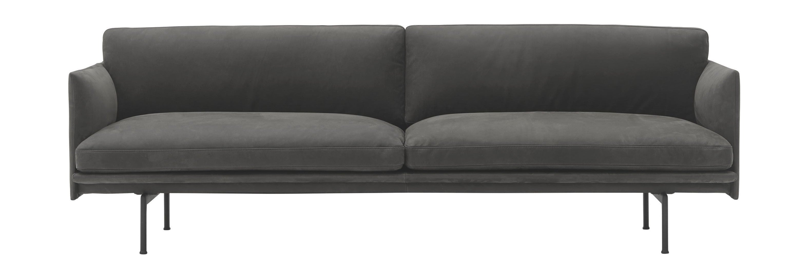 Muuto Outline Sofa 3-seater Grace Leather, Grey/Black